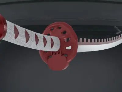 Katana samurai sword hanging from ceiling of car Low-poly 3D model