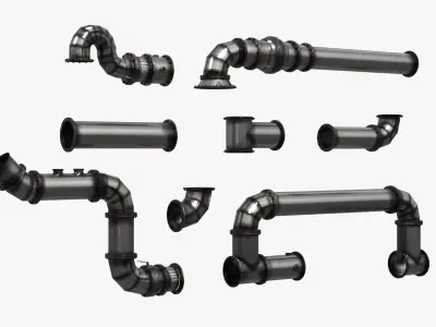 Industrial Stainless Steel Pipe Fittings Set 3D model