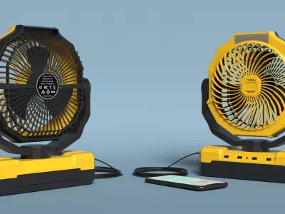 Compact Camping Fan USB Connected to Smartphone Yellow 3D model