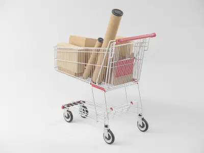 Shopping Cart with Boxes 3D model