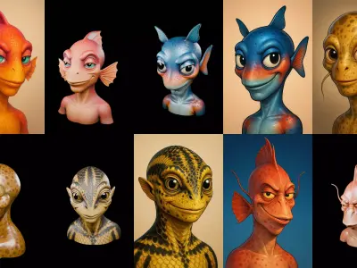 Head Fish bundle 11 pack 100 glb 3D model