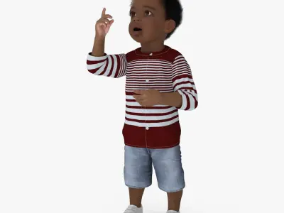 Little African Boy Light Skin in Summer Outfit Rigged for Cinema 4D  purchase 3D model