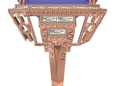 Emerald Stone Baguette Halo Cocktail Ring for Women 3D print model