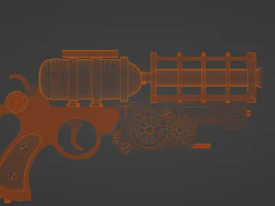 Steampunk revolver gun Low-poly 3D model