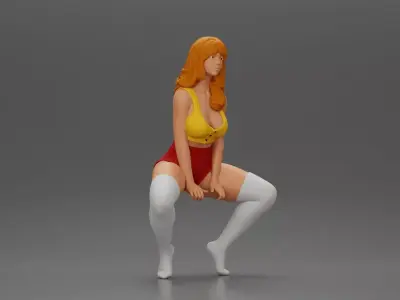 girl sitting at home wearing shorts and mini shirt at home 3D print model