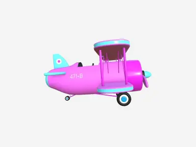 Airplane Cartoon A07 Pink Blue - Classic Aircraft Low-poly 3D model