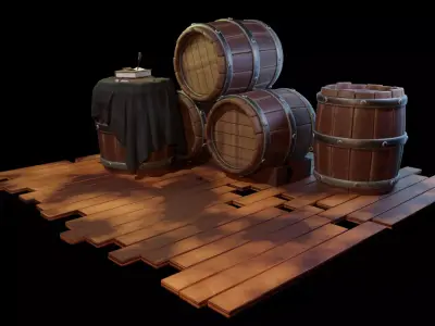 Wooden Barrel - Game Assets - Wine Barrel Low-poly 3D model