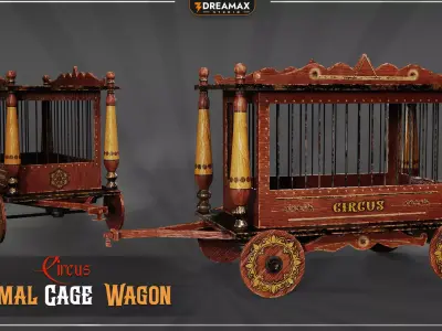 Circus Animal Cage Wagon- Medieval Circus travel Cart Low-poly 3D model