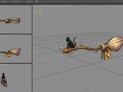 Cartoon Witch Staff - A flying magic wand Low-poly 3D model