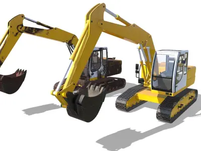 Digger excavator Low-poly 3D model