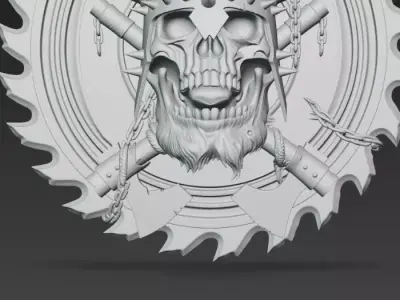Viking Skull Saw Blade Emblem Axe Warrior Medallion 3D Model 3D print model