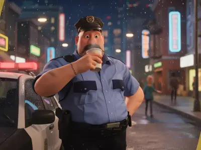 Stylized Cartoon Police Officer Chubby Policeman 3D Low-poly 3D model