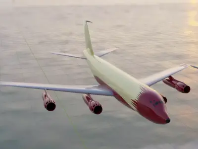 Fictional Updated Quad Engine 1950s Jetliner B 367-80 Inspired Low-poly 3D model