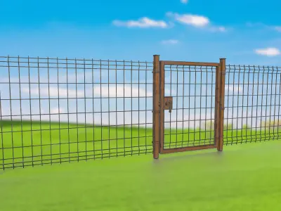 Metal gates and grating wall PBR low-poly game ready Low-poly 3D model