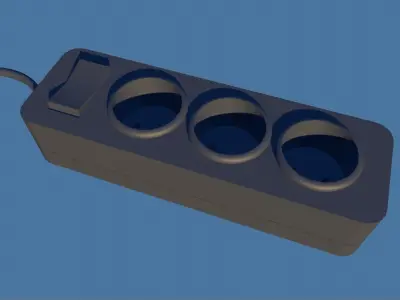  3D triple socket and plug Low-poly 3D model