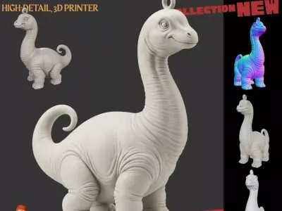 Cute Long Neck Dinosaur Keychain 3D Printable Stylized Figure 3D print model