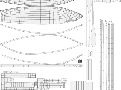 Old Small Wooden Paddle Boat 3D model