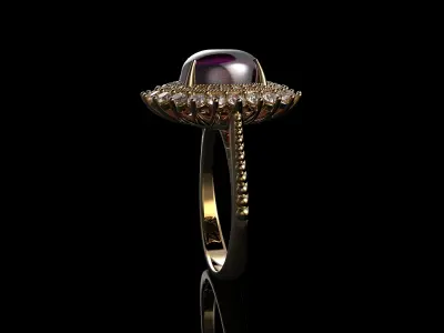 Pink  Cabochon Oval Cut Sapphire Ring And Gemone Diamonds 3D print model