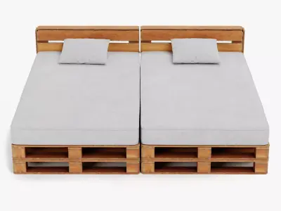 Pallet Bed - Wooden Bedstead with Mattress Furniture Set 3D model
