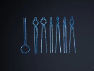 Medieval Metal Blacksmith Tongs and Grippers Low-poly 3D model
