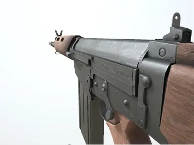 PBR FN FAL Rifle Wood Low-poly 3D model