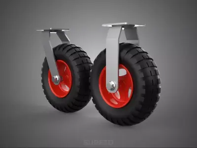 PAIR SET SWIVEL RIGID FIXED CASTER CASTOR WHEEL PNEUMATIC TIRE 3 3D model