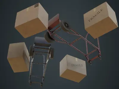 Hand Truck And Boxes 2B Low-poly 3D model