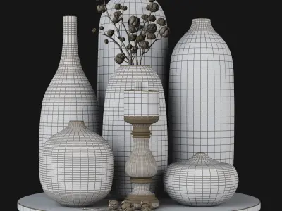 vase wooden vases and candles Free 3D model