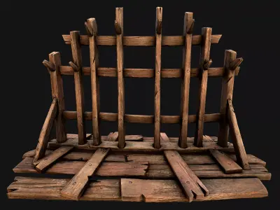 Medieval Wooden Crossbow Weapon Rack Armory Low-poly 3D model