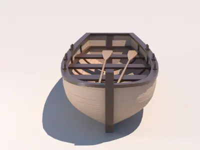 Low-poly row-boat wooden boat Low-poly 3D model
