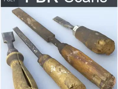 Chisels High Poly pair of woodworking tools 3D model