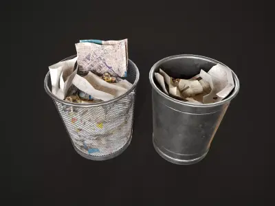 Trash bins 70s Low-poly 3D model