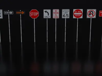 Kitbash Streets Intersections and Signs Low-poly 3D model
