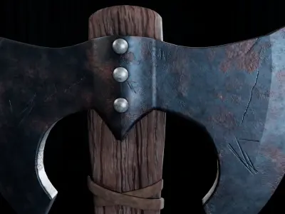 Damaged Worn-Down Medieval Axe Low-poly 3D model