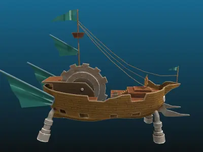 Fantasy pirate ship fighting arena for games Low-poly 3D model