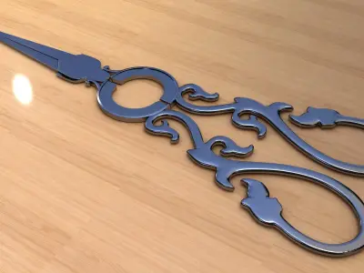 scissor pair of scissors on wooden table 3D model