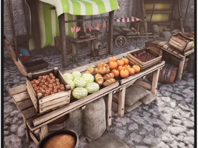 Ultimate Medieval Market  40 Variations Low-poly 3D model