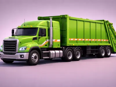 Low Poly Garbage Semi Truck Vehicle PBR Texture Low-poly 3D model