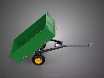 GREEN YELLOW TIPPING GARDEN TRAILER DUMP LAWN TRACTOR RIDE MOWER 3D model