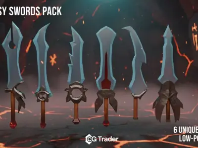 6 Fantasy Stylized Swords Pack Low Poly Game Ready  Low-poly 3D model