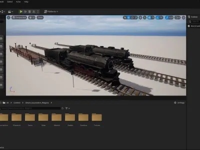 locomotive steam on tracks Low-poly 3D model