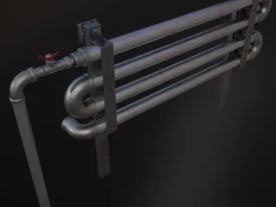 Game Ready Radiator metal with pipes Low-poly 3D model