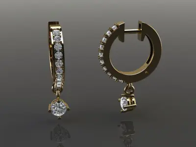 Mid Size Diamond Dangle Hoop Earring 1MM50 3D print model