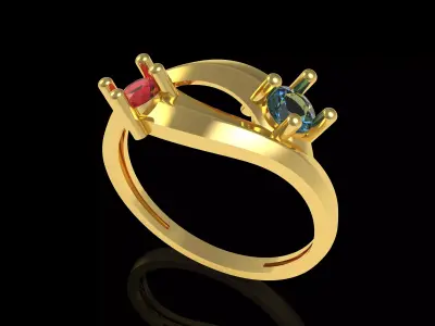 Two Stone Ladies Ring 3D print model