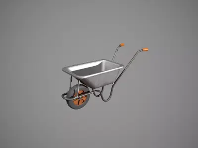 Metal - Orange Wheelbarrow Low-poly 3D model