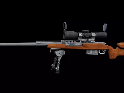 Tactical Bolt Action Sniper Rifle Long Range Game Ready Low Poly Low-poly 3D model