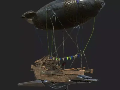 Steampunk AirShip Low-poly 3D model PBR Low-poly 3D  Low-poly 3D model