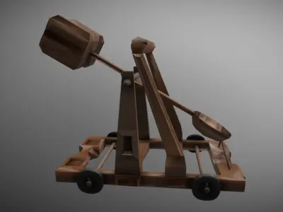 Trebuchet wooden catapult Low-poly 3D model