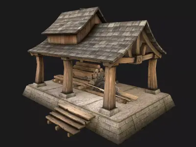 Sawmill and Warehouse Low-poly 3D model