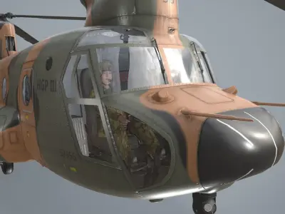 CH-47J Chinook JGSDF Basic Animation Low-poly 3D model